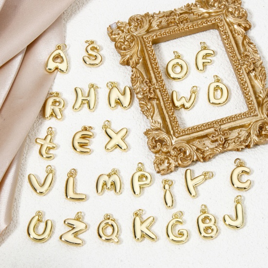 Picture of Eco-friendly Brass Charms 18K Real Gold Plated Capital Alphabet/ Letter 3D