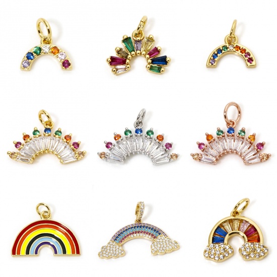 Immagine di 1 Pz Ecologico Ottone Tempo Collezione Ciondoli Arcobaleno Vero Oro Placcato Micro Spianare Multicolore Cubic Zirconiae