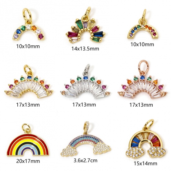 Immagine di 1 Pz Ecologico Ottone Tempo Collezione Ciondoli Arcobaleno Vero Oro Placcato Micro Spianare Multicolore Cubic Zirconiae