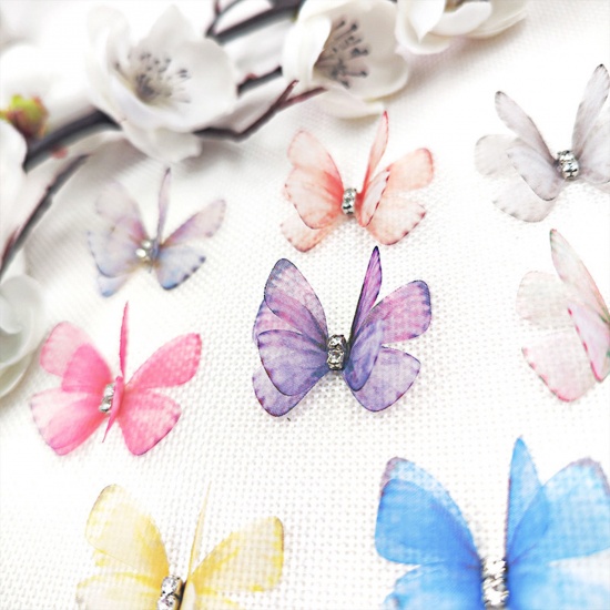 Picture of Polyester Ethereal Butterfly DIY Handmade Craft Materials Accessories Multicolor Butterfly Animal Multilayer 3cm