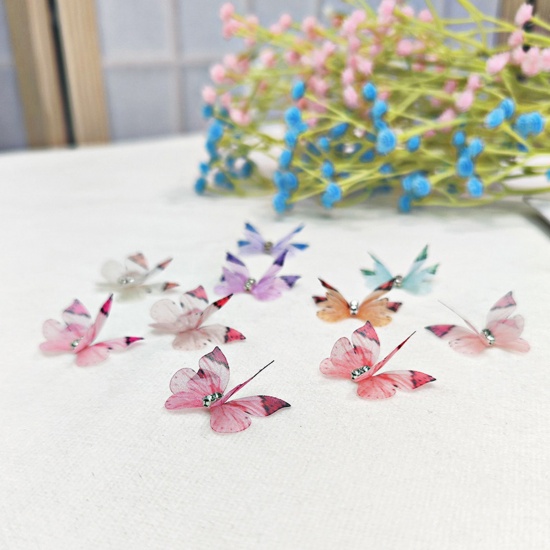 Immagine di 20 Pz Poliestere Eterea Farfalla Accessori per materiali artigianali fatti a mano fai-da-te Multicolore Farfalla Multilayer 3cm