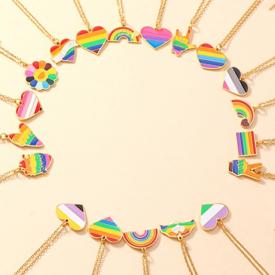 Bild von 1 Stück Vakuumbeschichtung 304 Edelstahl Regenbogen Charms Herz Vergoldet Bunt Emaille