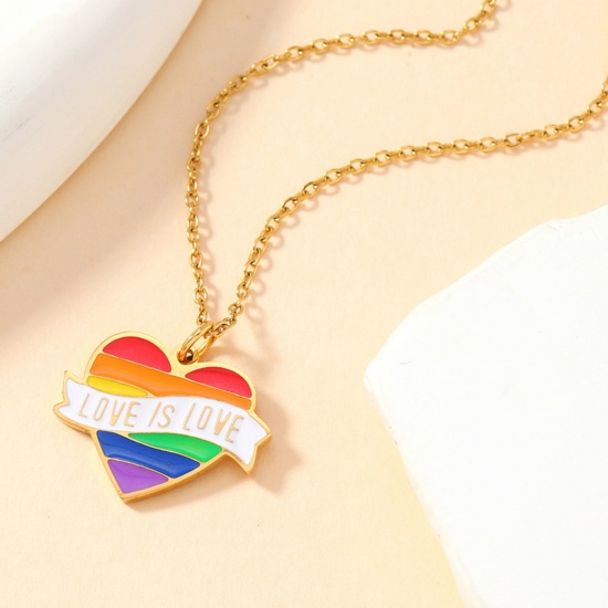 Bild von 1 Stück Vakuumbeschichtung 304 Edelstahl Regenbogen Charms Herz Vergoldet Bunt Emaille