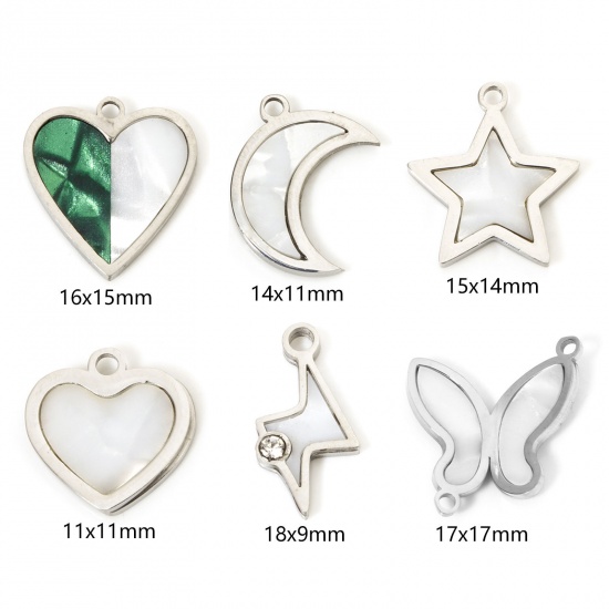 Picture of 304 Stainless Steel Charms Silver Tone Natural Shell