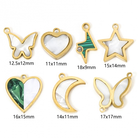 Picture of Vacuum Plating 304 Stainless Steel Charms 18K Gold Plated Natural Shell