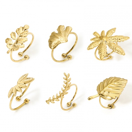 1 Stück Vakuumbeschichtung 304 Edelstahl Offen Verstellbar Ring 18K Gold Plattiert 17.7mm（US Größe:7.5)