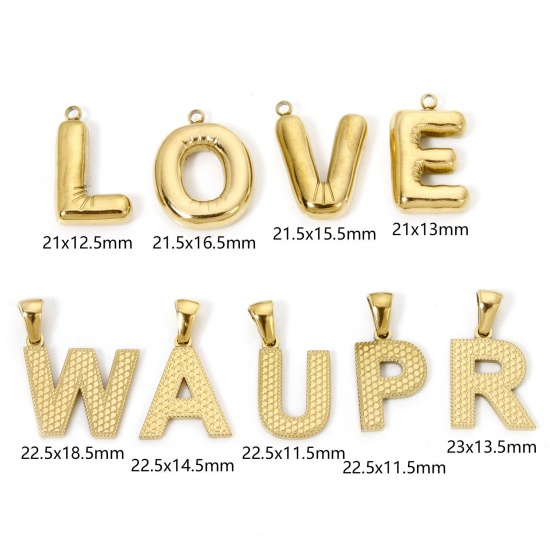 Image de 2 Pcs Pendentif Breloque en 304 Acier Inoxydable Placage sous Vide Simple Lettre Doré Gravé Mots" A "