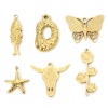 Picture of Vacuum Plating 304 Stainless Steel West Cowboy Charms Gold Plated Bull Head/ Cow Head Carved Pattern