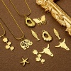 Picture of Vacuum Plating 304 Stainless Steel West Cowboy Charms Gold Plated Bull Head/ Cow Head Carved Pattern