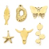 Picture of Vacuum Plating 304 Stainless Steel West Cowboy Charms Gold Plated Bull Head/ Cow Head Carved Pattern