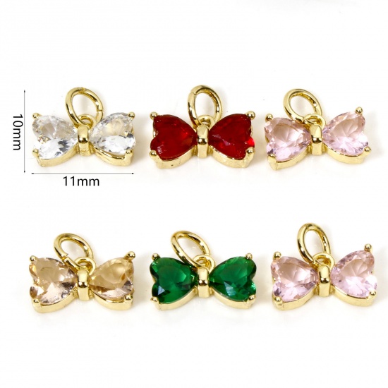 Picture of Brass & Glass Clothes Charms 18K Gold Plated Multicolor Bowknot 11mm x 10mm