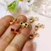 2 個 真鍮 & ガラス 服 チャーム リアルゴールドメッキ 多色 リボン 11mm x 10mm、 の画像