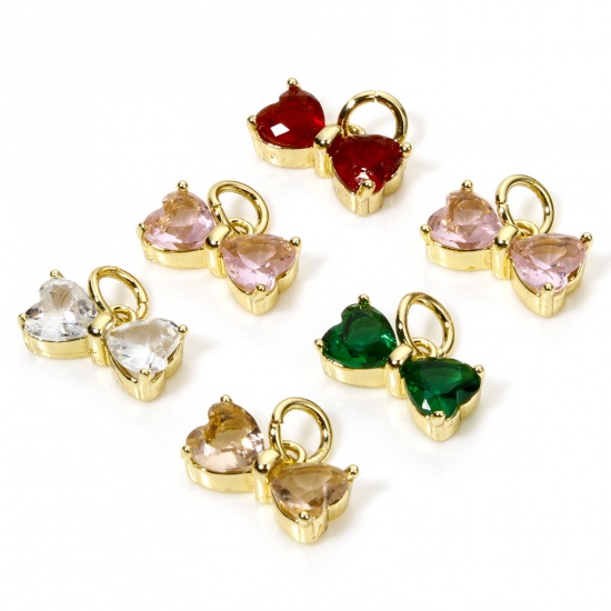 Picture of Brass & Glass Clothes Charms 18K Gold Plated Multicolor Bowknot 11mm x 10mm