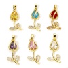 Picture of Brass & Glass Charms 18K Gold Plated Multicolor Tulip Flower Micro Pave Clear Cubic Zirconia 29mm x 12mm