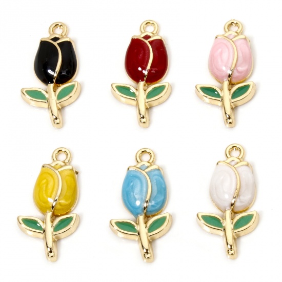 Picture of Zinc Based Alloy Charms Gold Plated Multicolor Tulip Flower Enamel 22mm x 11.5mm