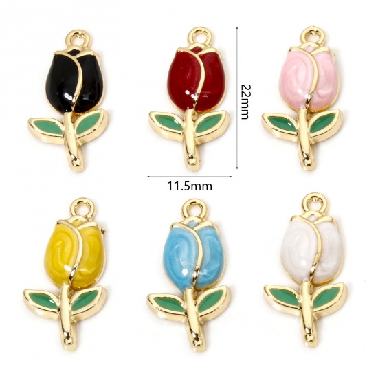 Picture of Zinc Based Alloy Charms Gold Plated Multicolor Tulip Flower Enamel 22mm x 11.5mm