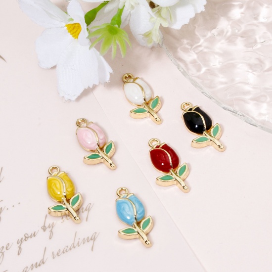 Picture of Zinc Based Alloy Charms Gold Plated Multicolor Tulip Flower Enamel 22mm x 11.5mm