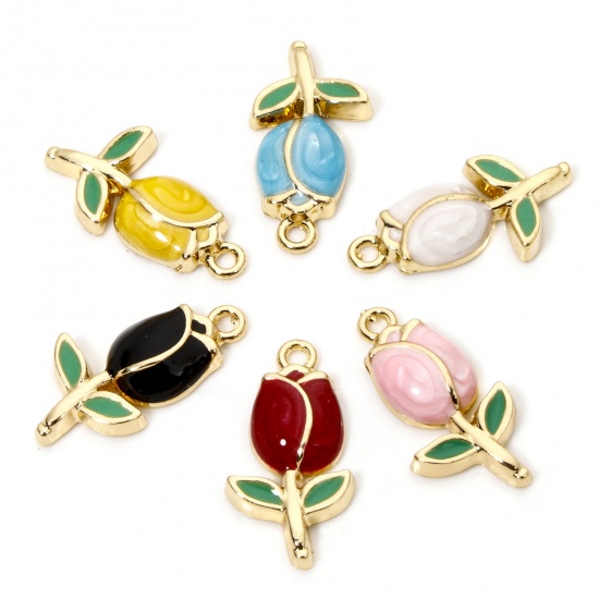 Picture of Zinc Based Alloy Charms Gold Plated Multicolor Tulip Flower Enamel 22mm x 11.5mm