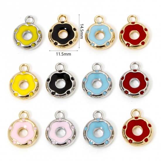 Picture of Zinc Based Alloy Halloween Charms Gold Plated Multicolor Donut Enamel 14.5mm x 11.5mm