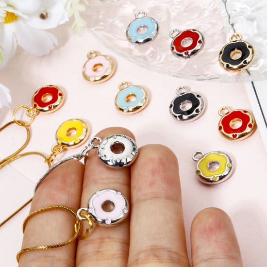 Picture of Zinc Based Alloy Halloween Charms Gold Plated Multicolor Donut Enamel 14.5mm x 11.5mm