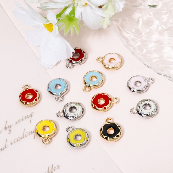 Picture of Zinc Based Alloy Halloween Charms Gold Plated Multicolor Donut Enamel 14.5mm x 11.5mm