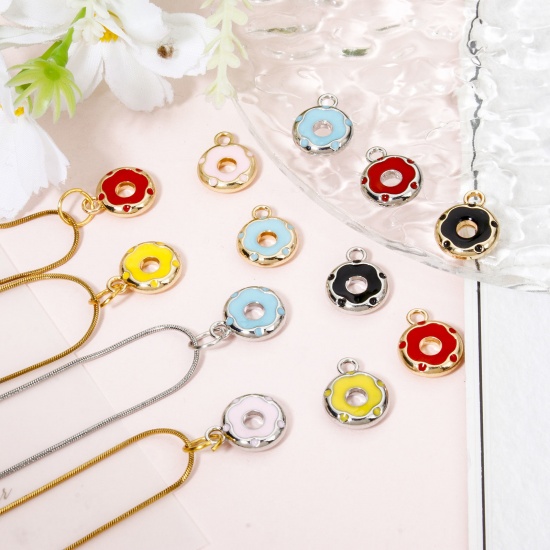 Picture of Zinc Based Alloy Halloween Charms Gold Plated Multicolor Donut Enamel 14.5mm x 11.5mm