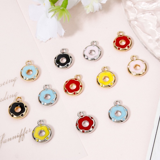 Picture of Zinc Based Alloy Halloween Charms Gold Plated Multicolor Donut Enamel 14.5mm x 11.5mm