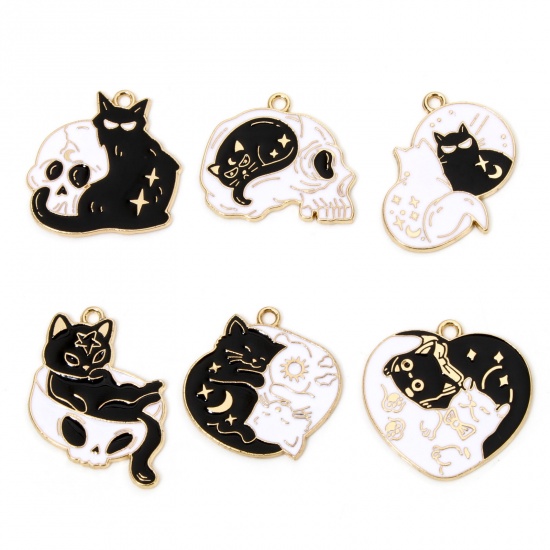 Picture of Zinc Based Alloy Halloween Charms Gold Plated Black & White