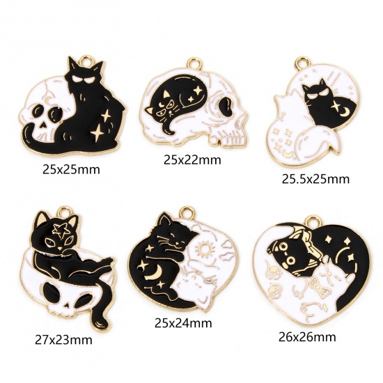 Picture of Zinc Based Alloy Halloween Charms Gold Plated Black & White