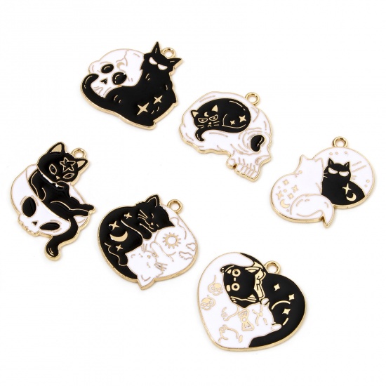 Picture of Zinc Based Alloy Halloween Charms Gold Plated Black & White