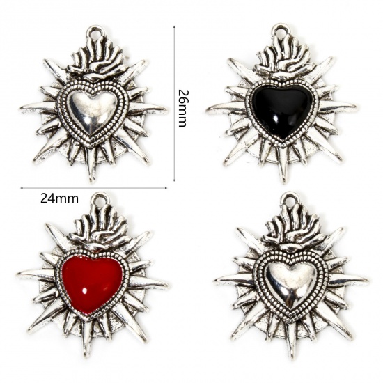 Picture of Zinc Based Alloy Gothic Charms Antique Silver Color Ex Voto Heart Enamel 26mm x 24mm