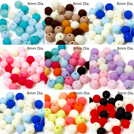 Picture of Acrylic Beads For DIY Jewelry Making At Random Mixed Color Round Frosted About 8mm Dia., Hole: Approx 1.4mm