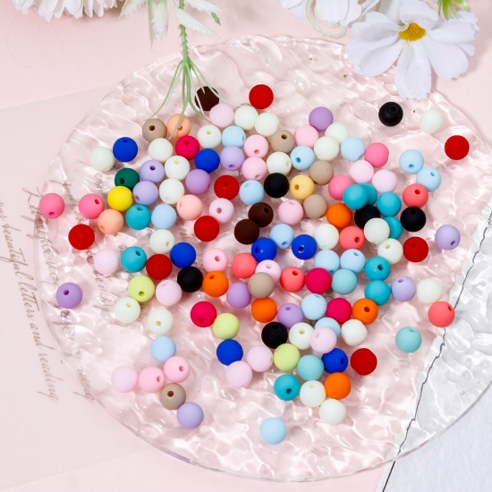 Picture of Acrylic Beads For DIY Jewelry Making At Random Mixed Color Round Frosted About 8mm Dia., Hole: Approx 1.4mm