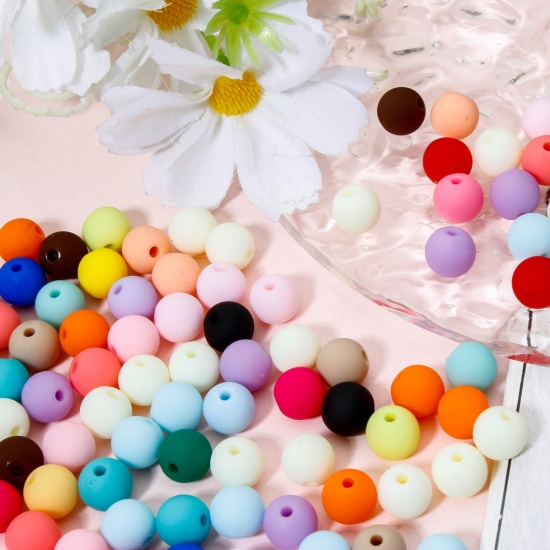 Picture of Acrylic Beads For DIY Jewelry Making At Random Mixed Color Round Frosted About 8mm Dia., Hole: Approx 1.4mm