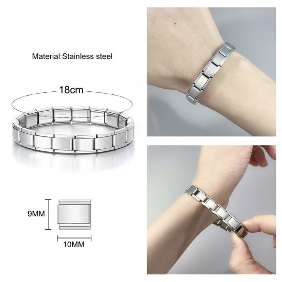 Immagine di 5 Pz 304 Acciaio Inossidabile Bracciale con Charm Italiano a Maglie, Creazione di Gioielli Fai-da-te Oro Placcato & Tono Argento Rettangolo Lettera Maiuscola 10mm x 9mm