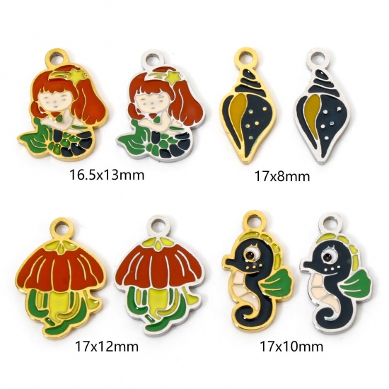 Picture of Vacuum Plating 304 Stainless Steel Charms Jellyfish Mermaid Enamel