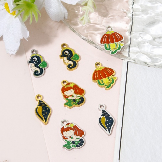 Picture of Vacuum Plating 304 Stainless Steel Charms Jellyfish Mermaid Enamel