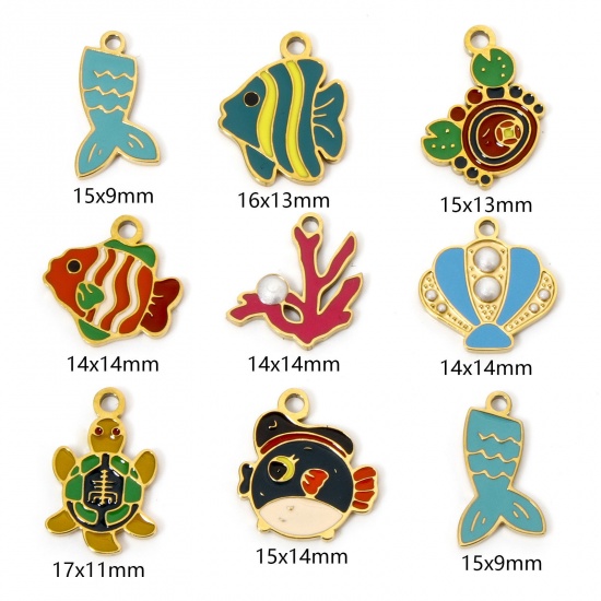 Picture of Vacuum Plating 304 Stainless Steel Ocean Jewelry Charms Gold Plated Enamel