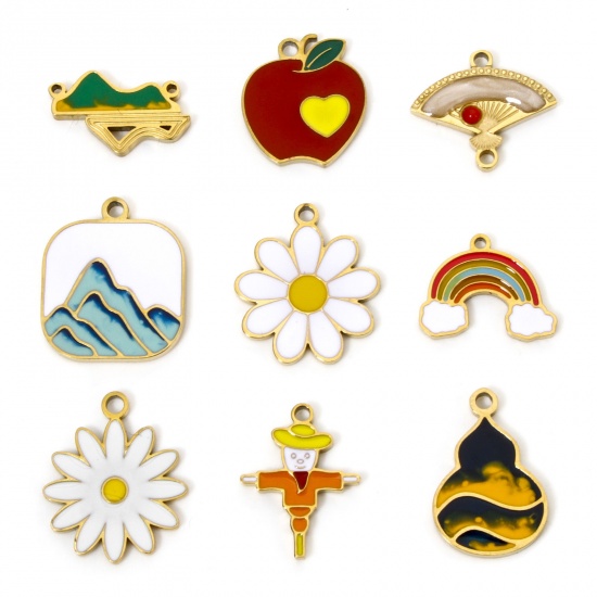 Immagine di 2 PCs Vacuum Plating 304 Stainless Steel Charms Gold Plated Enamel