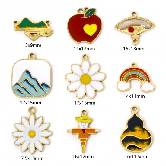 Immagine di 2 PCs Vacuum Plating 304 Stainless Steel Charms Gold Plated Enamel