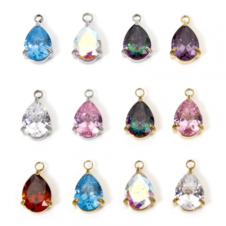 1 Unidad 304 Acero Inoxidable Colgantes Gota Circón incrustado 13mm x 8mm 1 Unidad 304 Acero Inoxidable Colgantes Gota Circón incrustado 13mm x 8mm