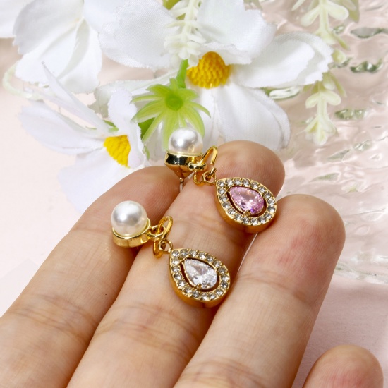 Immagine di 1 Pz 304 Acciaio Inossidabile Ciondoli Goccia Micro Spianare Multicolore Cubic Zirconiae 13.5mm x 9mm