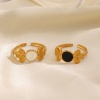 Picture of Vacuum Plating Stylish Hip-Hop 18K Gold Plated Multicolor 304 Stainless Steel Open Round Flower Enamel Rings For Women Party