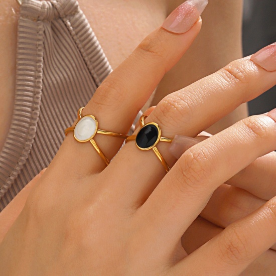 Bild von 1 Stück Vakuumbeschichtung Stilvoll Ins Stil 18K Gold Plattiert Bunt 304 Edelstahl Offen Oval Emaille Ring Für Frauen Party