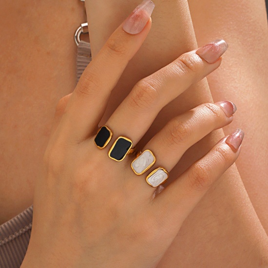 Imagen de 1 Unidad Enchapado al Vacío Elegante Estilo Ins Chapado en Oro de 18K Multicolor 304 Acero Inoxidable Abierto Rectángulo Esmalte Anillos Para Mujeres Fiesta