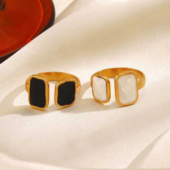 Imagen de 1 Unidad Enchapado al Vacío Elegante Estilo Ins Chapado en Oro de 18K Multicolor 304 Acero Inoxidable Abierto Rectángulo Esmalte Anillos Para Mujeres Fiesta
