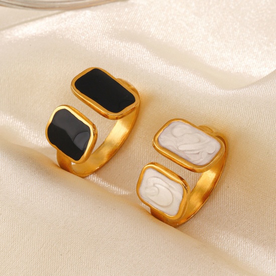Imagen de 1 Unidad Enchapado al Vacío Elegante Estilo Ins Chapado en Oro de 18K Multicolor 304 Acero Inoxidable Abierto Rectángulo Esmalte Anillos Para Mujeres Fiesta