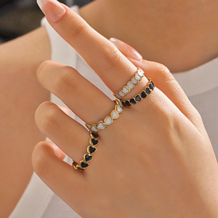 Vacuum Plating Stylish Ins Style 18K Gold Plated Multicolor 304 Stainless Steel Open Heart Enamel Rings For Women Party