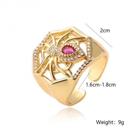 Изображение 1 ШТ Гипоаллергенный Стильный Ретро 18K позолоченный Латунь+ Искусственный Циркон Открытый Хэллоуин Паук ПаутинаХэллоуина ажурная резьба Кольца Для женщин Партия