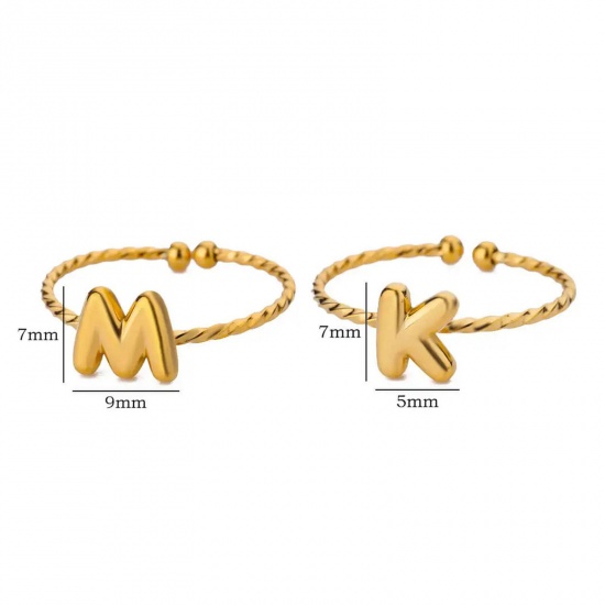 Imagen de 1 Unidad Enchapado al Vacío Sencillo & Casual Sencillo Chapado en Oro de 18K 304 Acero Inoxidable Abierto Ajustable Trenzado Mensaje " A-Z " Anillos Para Mujeres Día de la Madre